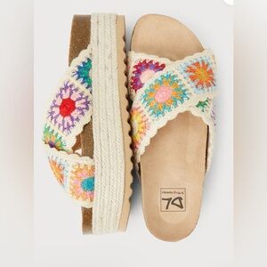 Dirty Laundry Plays Natural Boho Crochet Espadrille Flatform Slide Sandals 7.5